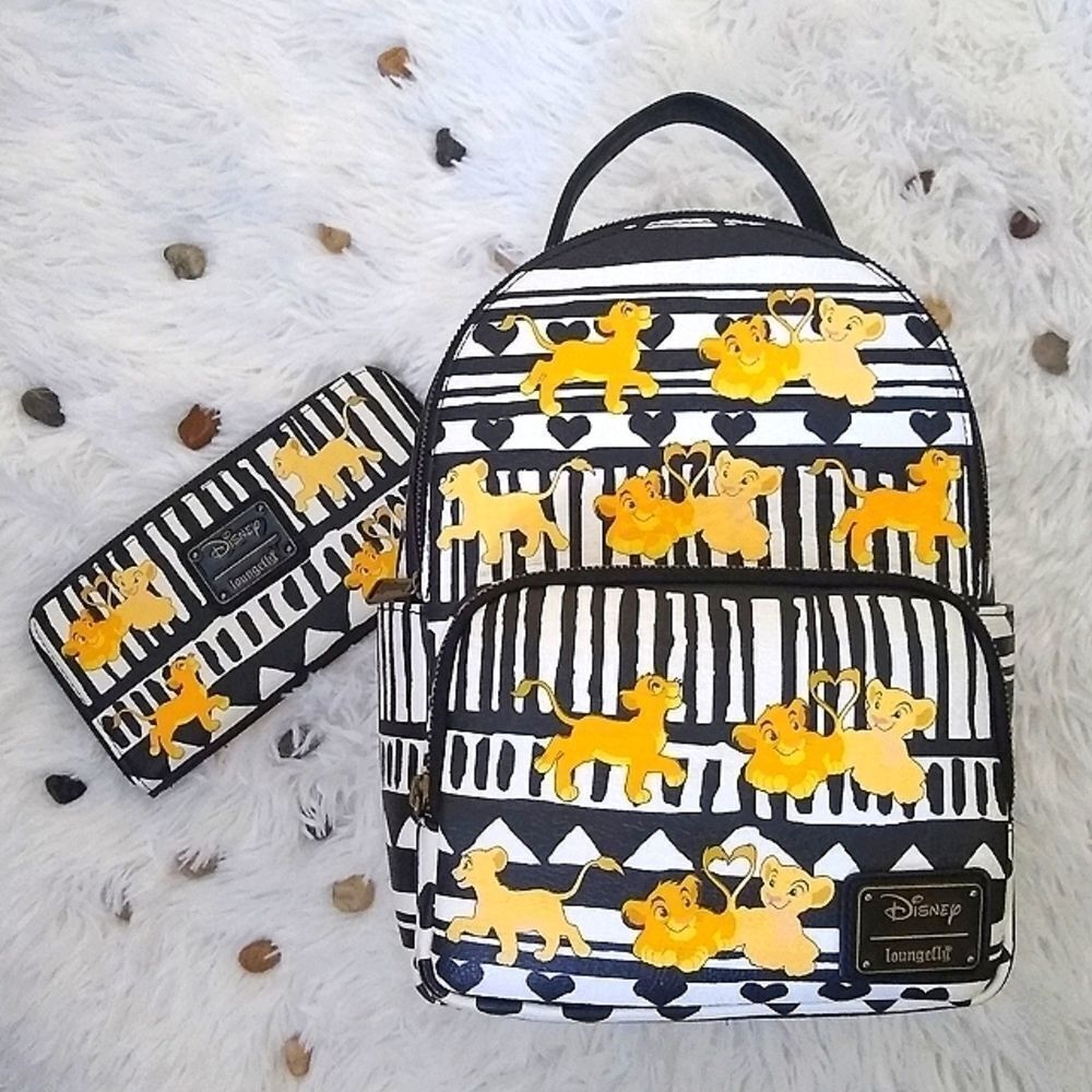 Loungefly Disney Simba and Nola Black & White Striped Mini Backpack and Wallet